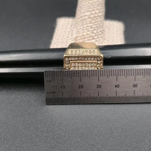 Size 9 Gold Plated Pavement Bling Men's Band Ring A7034 - Picture 6 of 7